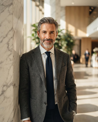 Portrait of Julian Thorne standing in a bright architectural lobby.
